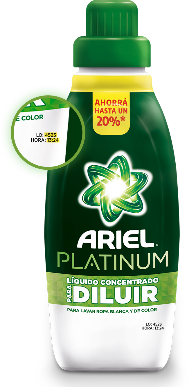 Ubicación del lote y hora en el producto Ariel Platinum
